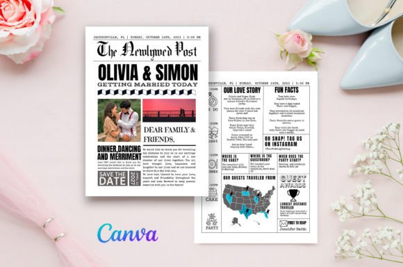 Newspaper Wedding Program: Your Customizable Canva Template