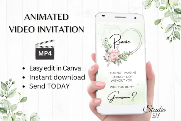 Pink Roses Groomsman Proposal: Elegant Digital Invitations