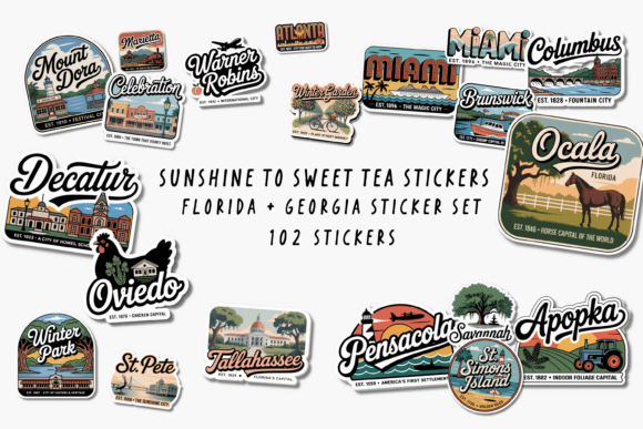 Sunshine to Sweet Tea: A Vintage Sticker Set for Southern Charm